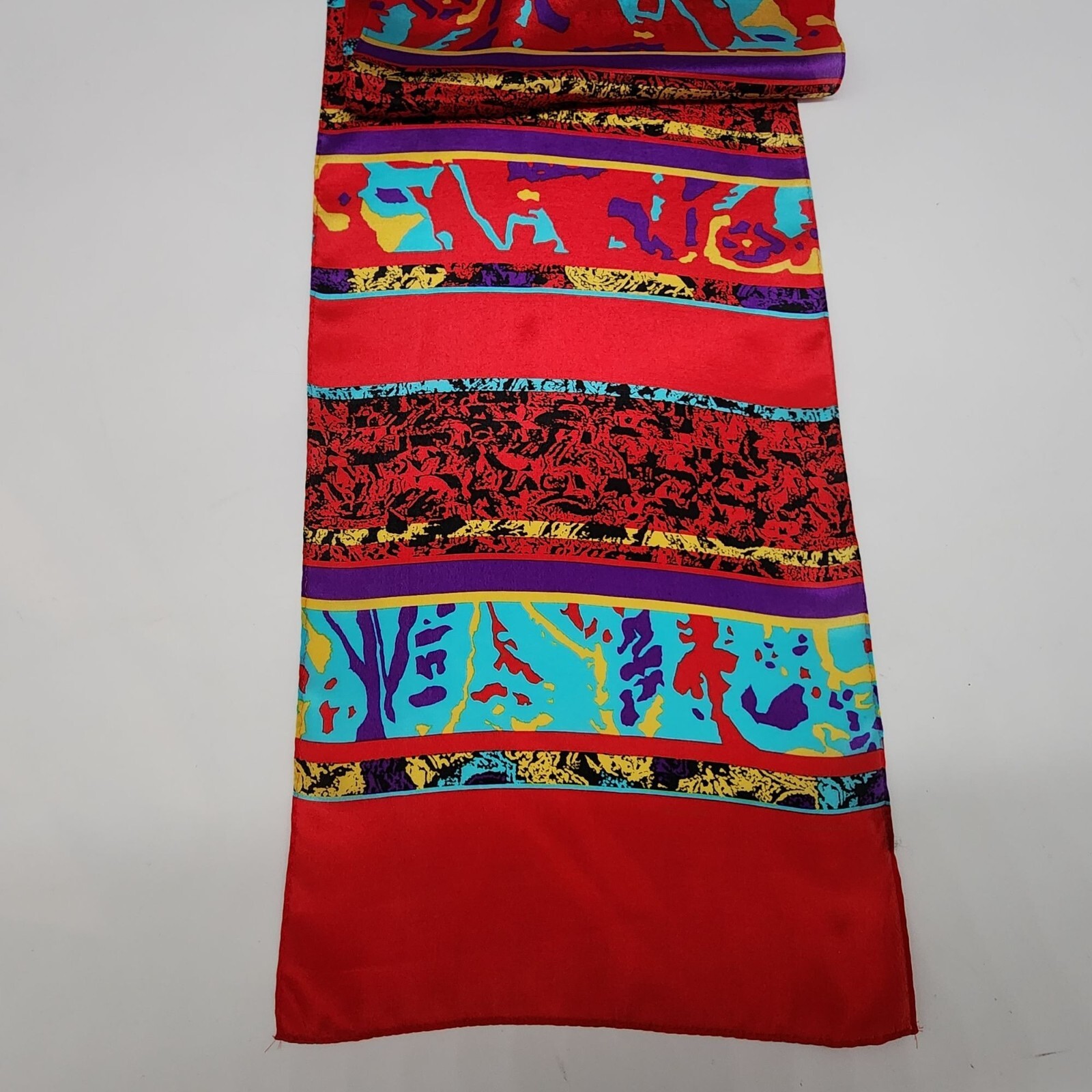 Bright Multicolor Abstract Pattern Silk Scarf Wit… - image 2