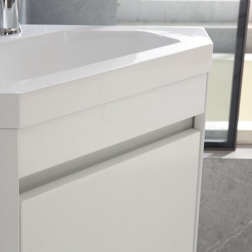 22" Corner Bathroom Vanity Floating Cabinet w/Resin Sink Wall Mounted Small Room - Picture 7 of 10