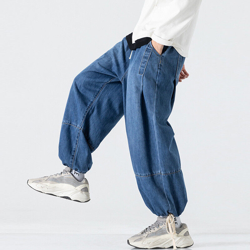 Men Loose Baggy Denim Pants Jeans Hip Hop Trousers Elastic Men Loose Baggy Denim Pants Jeans Hip Hop Trousers Elastic