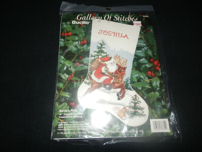 BUCILLA Gallery of Stitches SANTA'S RIDE 16'' STOCKING 33334 Counted X Stitch NEW