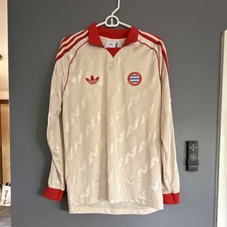 adidas Originals Bayern Munich Soccer Jersey Off White/Red Long Sleeve Size M
