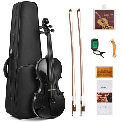 Violin 4/4 Full Size Solidwood Hard Case Bows Tuner Black Eastar EVA-330 Fiddle