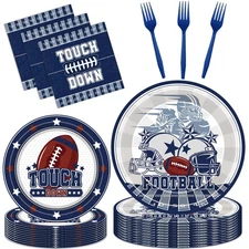 Best Cowboy Football Party Decorations - 96 Pcs Blue Sports Tableware Set Paper