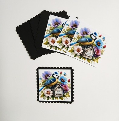 Birthday Blue jay bird house  Set of 4 images and mats card making and more