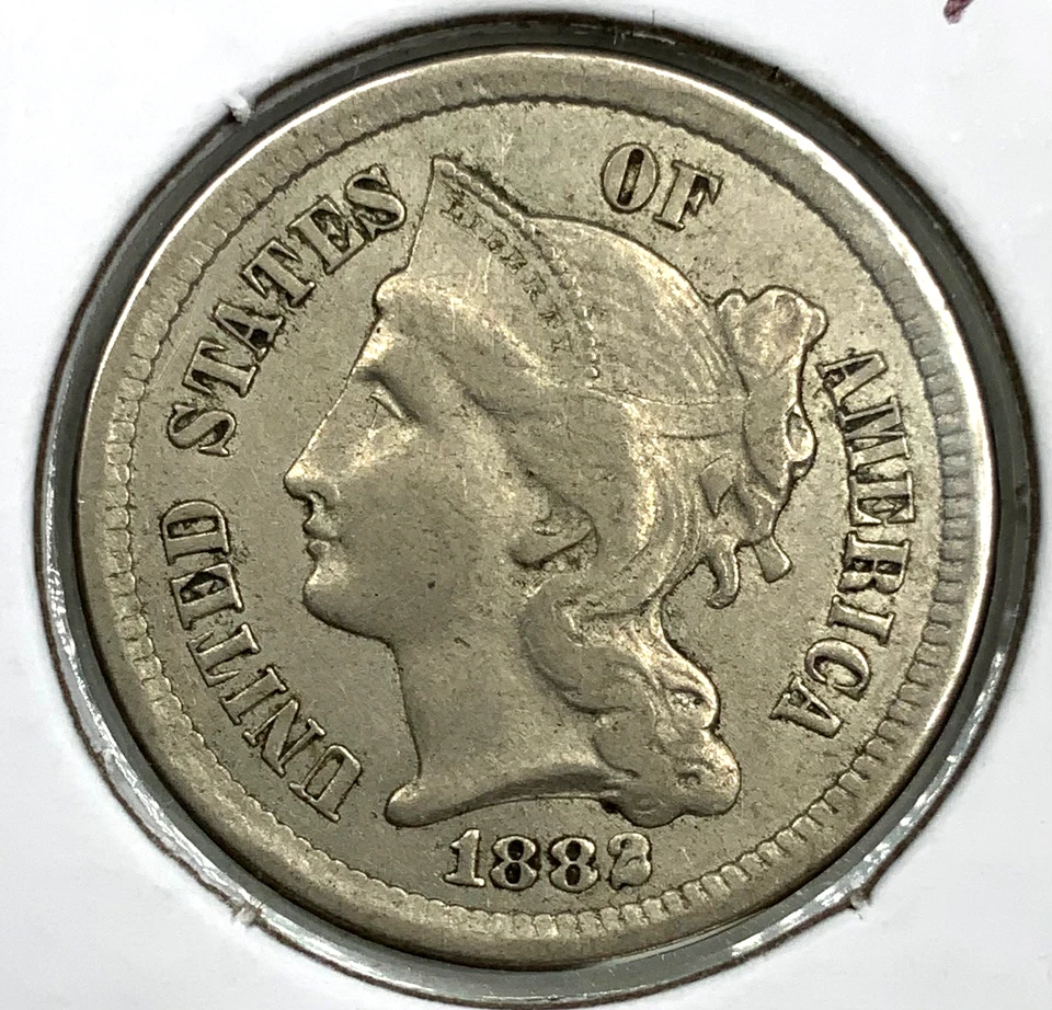 1882 3CN 3 Cent Nickel in VF+ Very Fine+ Condition RARE Low Mintage Only 22,200 - Image 2 of 3