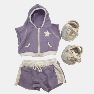 Build a Bear Rare Purple Super Star Track Suit Hoodie Shorts Sketchers Teddy Set