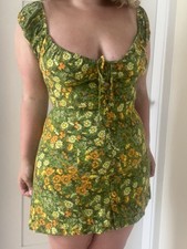 Urban outfitters Green Floral Mini Dress Summer Dress Cap Sleeves Size medium