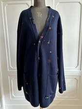 OMEN Strickjacke Cardigan Thomas I Punkt Schurwolle Onesize dunkelblau Stickerei