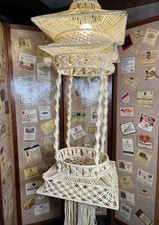 BOHO Macrame Hanging Table Plant Hanger W/ Light 1970s Coastal Beachy