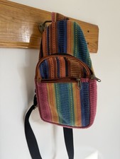 Multicolor Striped Sling Bag with Adjustable Shoulder Strap and Zip Closure