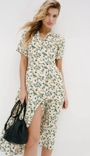 Urban Outfitters UO Green Yellow Floral Mila Midi Shirt Dress S Cottagecore