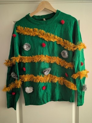 Bluenotes Ugly Christmas Pullover grün Lametta Bommel festlich Strick Medium