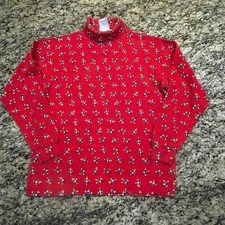 Vintage Mickey  Co Red Turtleneck Mickey Mouse All Over Print Cotton Top Medium
