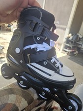 Adjustable Inline Skates Youth Size, Black/White Lace-Up Rollerblade-Style