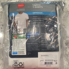 Hanes Ultimate Men's Tagless T-Shirts Cotton/Poly Knit White Size M package of 4