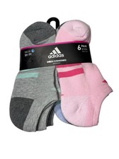 ADIDAS Youth Girls Cushioned AEROREADY No-Show Socks 5Y-7Y Gray Pastels 6 Pack