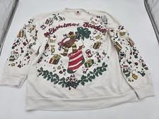 Vintage 90s Holiday Time Christmas Sweatshirt Womens L White Bear Ugly USA