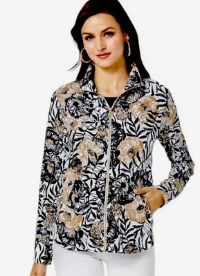 Lilly Pulitzer NWT Leona Zip Jacket Onyx Peony Party 🎈 Size L,XL