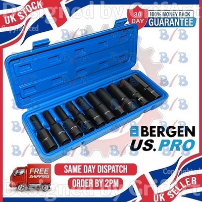 US PRO 10PC 1/2'' DEEP DRIVE FEMALE IMPACT E STAR SOCKET SET TORX TORQ E8 - E24
