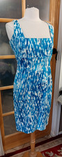 Calvin Klein BodyCon Dress Abstract Blue Sleeveless Pleated Sz 10 Square neck