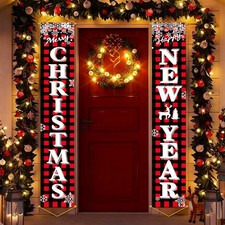 Upgraded, Christmas Porch Door 71x12 inches, G-Christmas New Year Banner