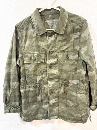 American Eagle Outfitters Women’s Camo Jacket M Button Front Drawstring Pockets