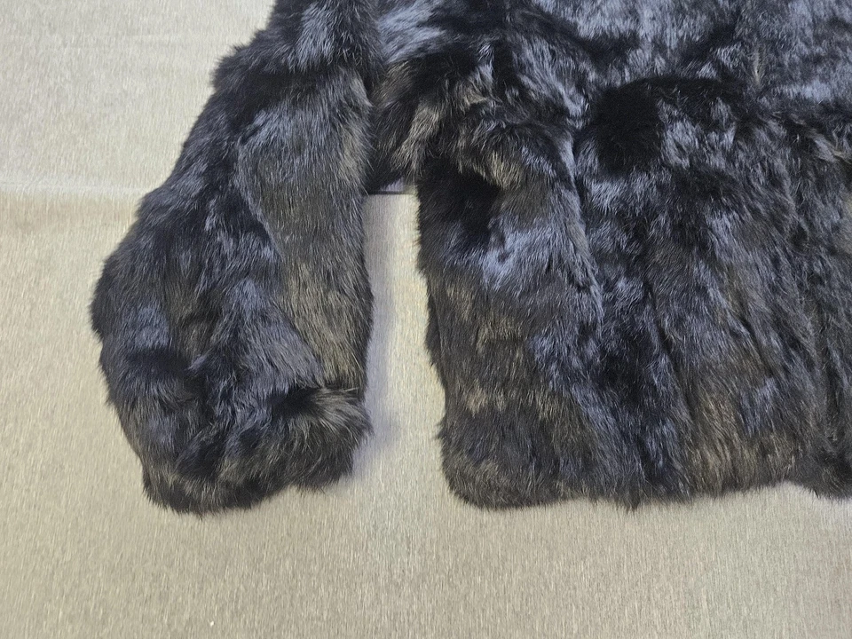 Chaqueta Abrigo Mujer KC Collections Piel Conejo 12 Negro Teñido Francia Forrado Nylon Foto 4 de 4