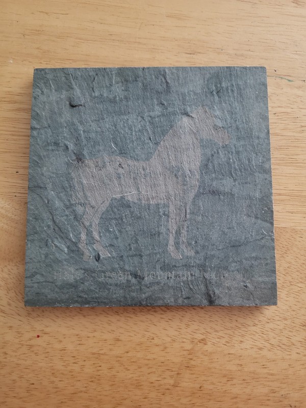 SLATE TILE LASER ENGRAVED HORSE ADVERTISING