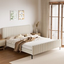 Oikiture Bed Frame Queen Double King Single Beds Platform Velvet Fabric ROYO