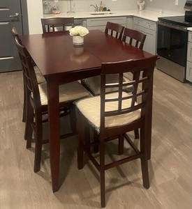 Extendable Dark Cherry Dining Set w/ Lazy Susan & 6 Chairs – Excellent Condition