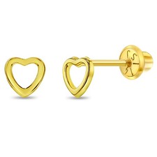 14k Yellow Gold Young Girls Tiny 5mm Open Heart Screw Back Earrings for Children