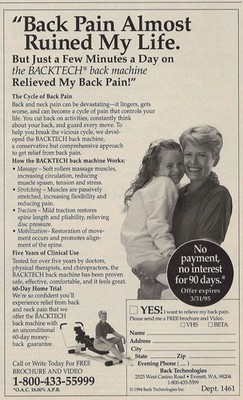 BackTech Back Machine Vintage Print Ad 1995 lady Holding Girl u Everett WA