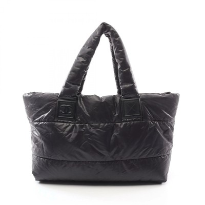 Chanel Coco Cocoon MM Nylon Tote Bag Black Bordeaux Used