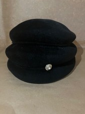 VTG  Genuine Velour Imported Fur  Felt Hat Black Pill Box size medium