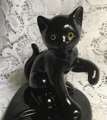 PartyLite KITTY Tealight Holder P90518 Sitting Ceramic Black Cat Halloween HTF