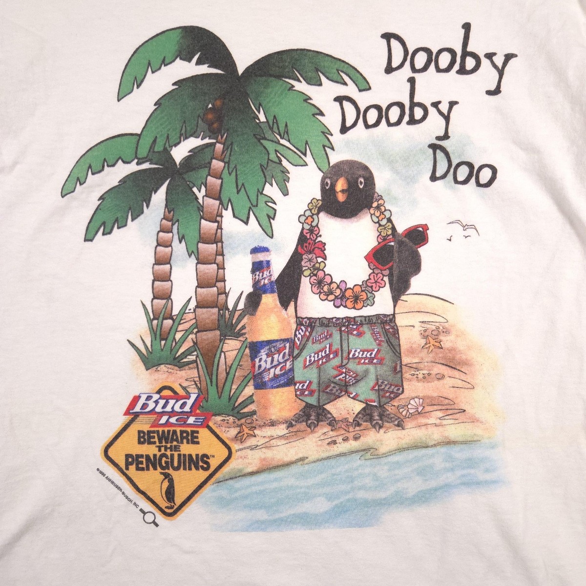 Vintage Bud Ice Shirt Mens Large White Dooby Dooby Doo Penguin
