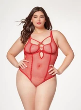 Seven ’til Midnight Queen Fishnet Strappy High Cut Leg Teddy Red