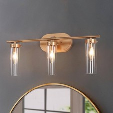 LNC 21.5 in. Antique Gold 3-Light Bathroom Vanity Wall Light w/ Glass Shades