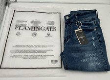 Flamingals Women  s High Rise Flare Jeans Distressed Denim Size Small NWT