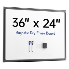 36 x 24 Magnetic Dry Erase Whiteboard Wall Mount Black Aluminum Frame Tray