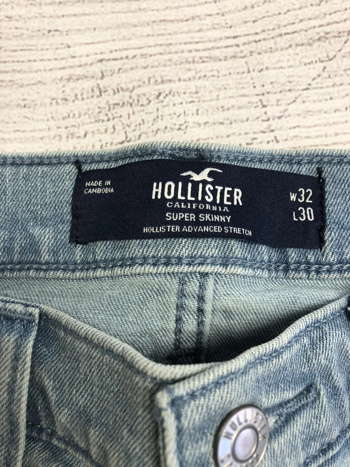 Pantalones de mezclilla Hollister para hombre 32x30 azul claro lavado súper ajustados elásticos avanzados Foto 4 de 4
