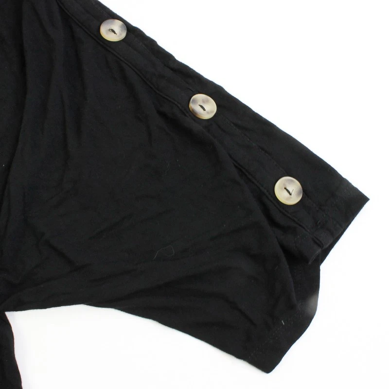 Kim & Cami 女式纯色黑色短袖衬衫带口音纽扣 1X 码 — 第 3/4 张图片