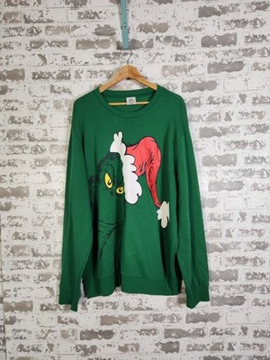Dr. Seuss Grinch Sweatshirt Size 2XL Green Festive Santa Hat