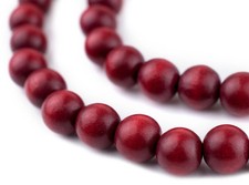 Red Round Natural Wood Beads 10mm Large Hole 16 Inch Strand