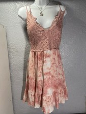 faded rose Sun dress 1X Pink Lace Bodice Criss Cross Adjustable Straps