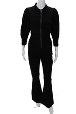 We Wore What Womens Long Sleeve Zip Corduroy Lined Jumpsuit Black Size XS