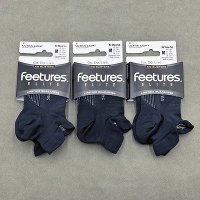 3 Pairs Feetures Women's Elite Ultra Light No Show Tab Socks Black Size M