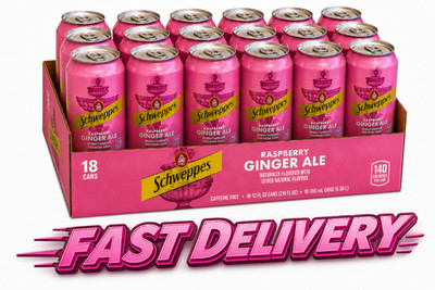 Schweppes Raspberry Ginger Ale, Refreshing, Crisp, Delicious- 18 pack, 12oz Cans