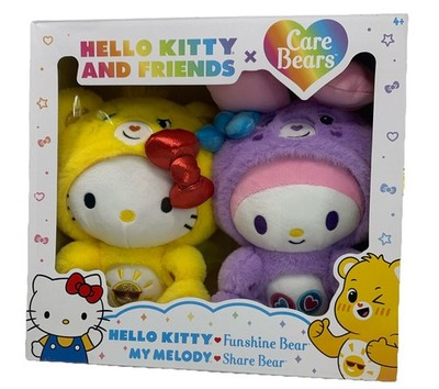 Care Bears Hello Kitty Plush 2 - Hello Kitty as Funshine Bear & My Melody (b9)