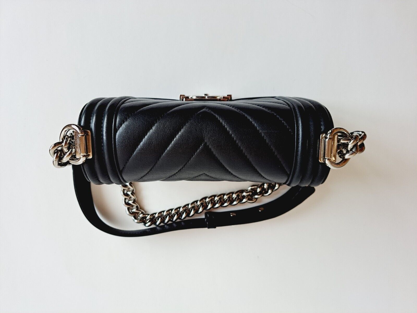 Chanel Calfskin Chevron Quilted Small Black Boy F… - image 9
